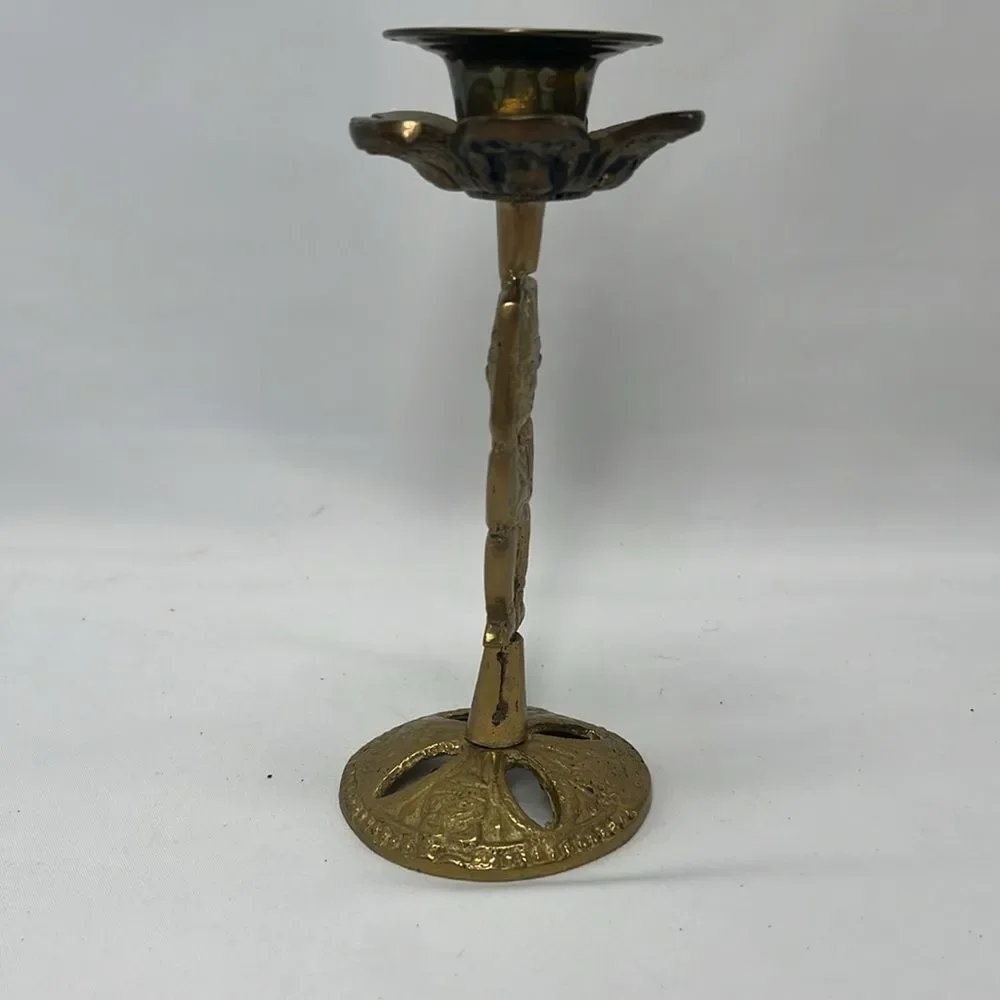 Vintage Brass Primitive Candlestick Holder